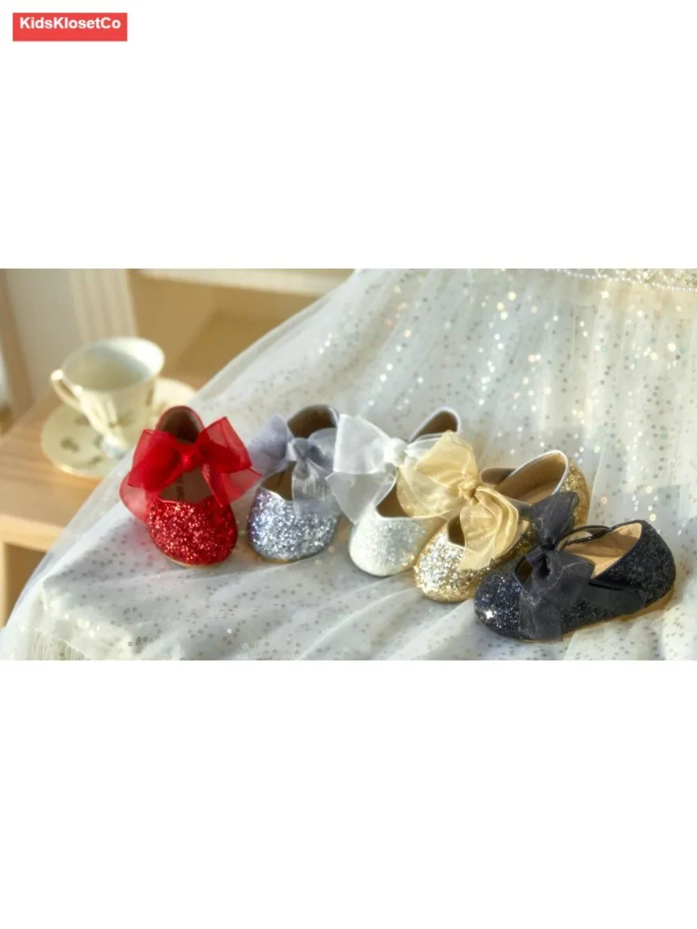 Girls Glitter Mary Jane Flats Sparkly Bow Shoes Toddler Party